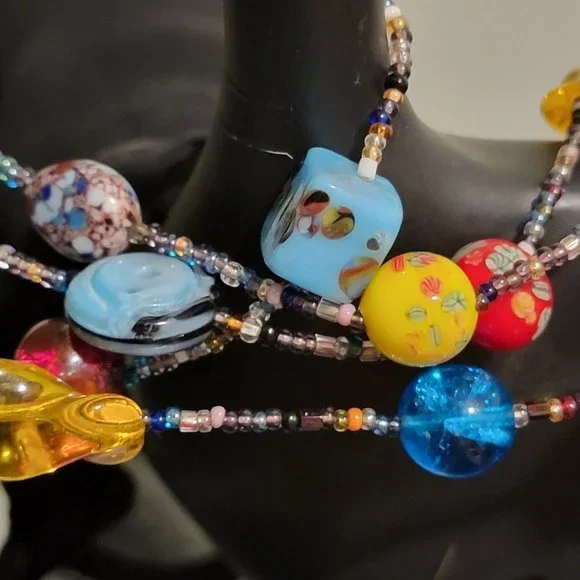 FABULOUS Vintage ITALIAN GLASS BEAD Triple Strand Necklace - Picture 5 of 8